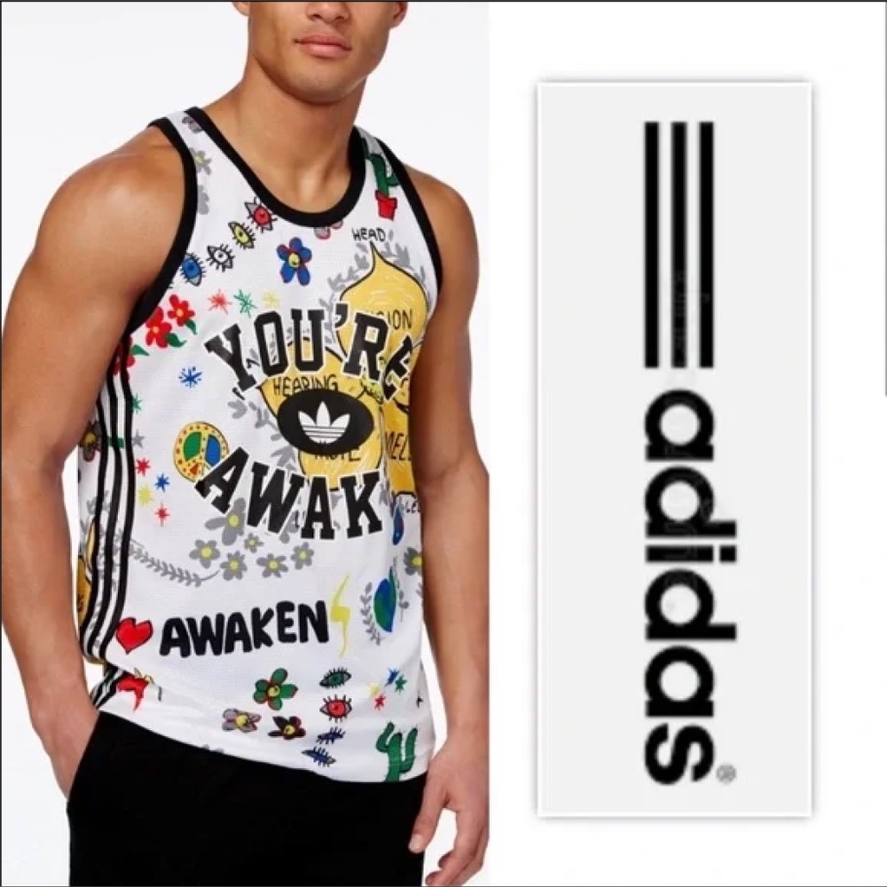 Adidas x Pharrell Williams Jersey Shirt You’re Awake White Tank Top